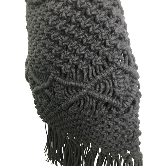 Danielle Nicole Women's Black Boho Macrame Wooden Handle Crossbody Bag Chic Knit - Picture 7 of 10